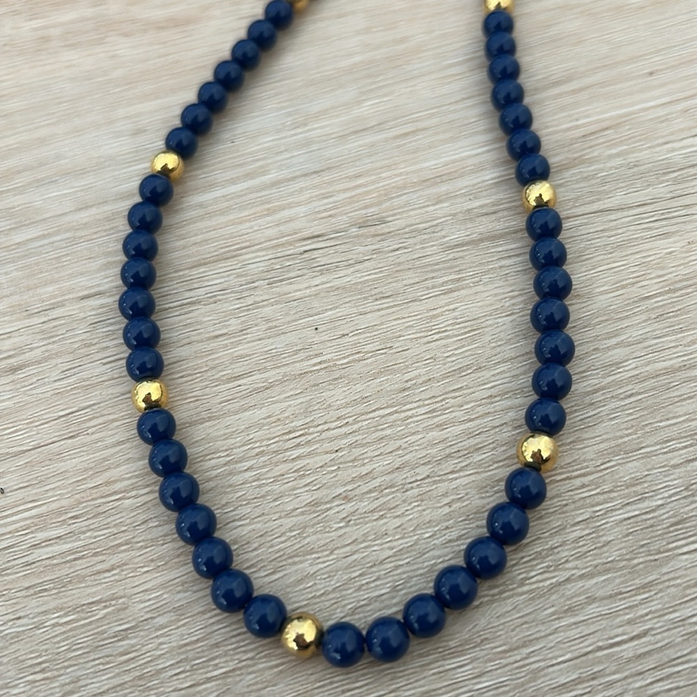 Blue and Gold bead Necklace - Picture 3 of 4